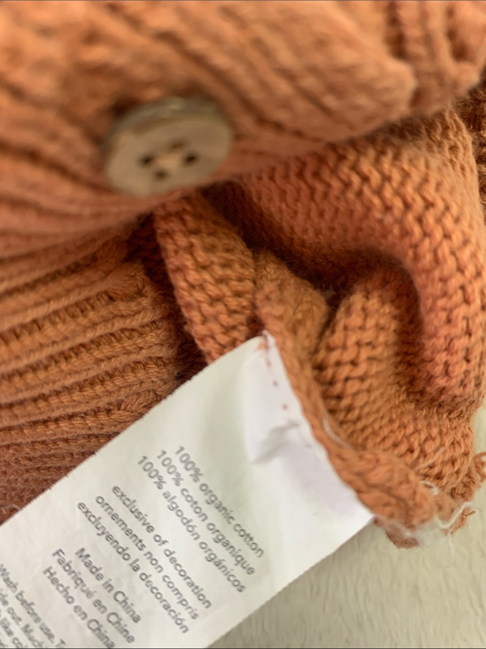 Rabbit + Bear Dusty Orange Cardigan Sweater 6-9M EUC Organic Cotton - Picture 8 of 8